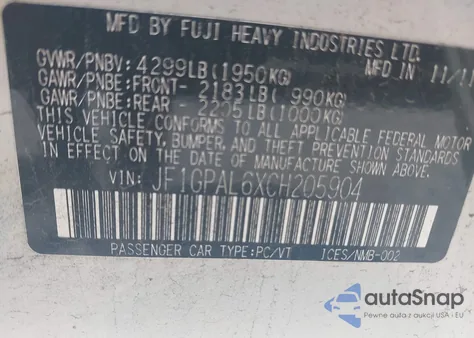 2012 Subaru Impreza 2.0I Sport Premium from USA, damaged, VIN JF1GPAL6XCH205904